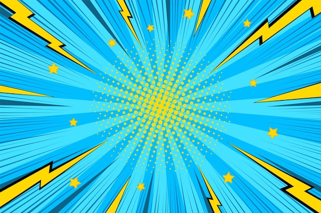 Pop art background with lightning and dots Comic starburst pattern Superhero sunburst backdrop