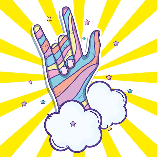 Pop art cartoons hand rocking symbol 