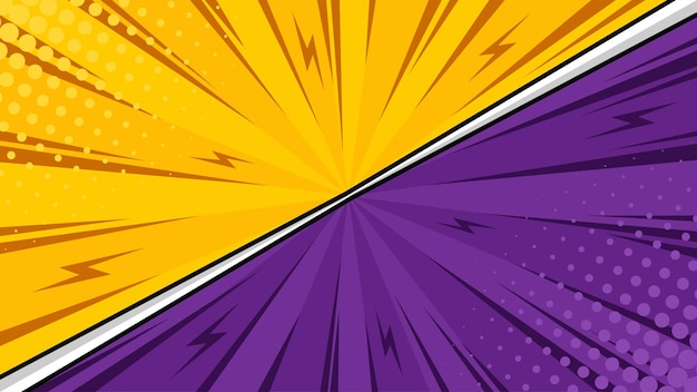 Pop art comic cartoon style yellow purpple color background