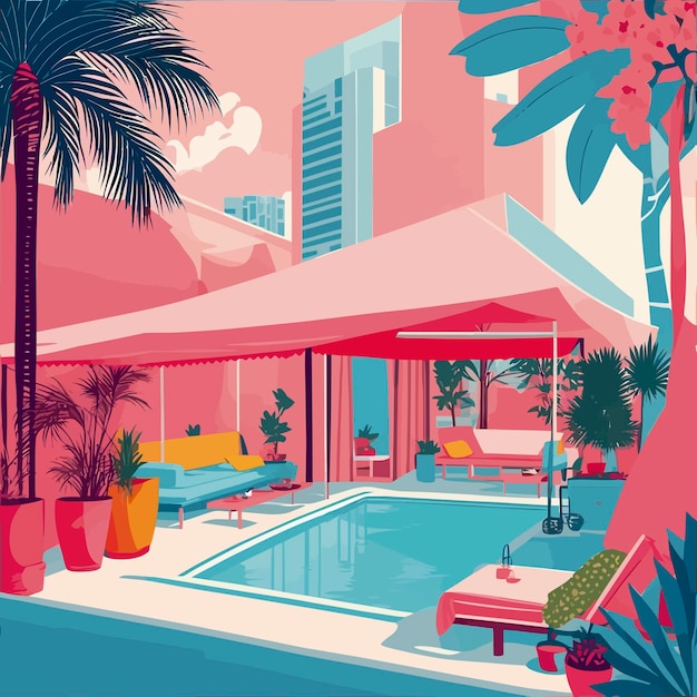 Pop art cool modern Cabana Boutique house illustration