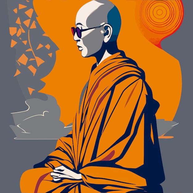 Pop art cool modern tradicional monk buddhist illustration