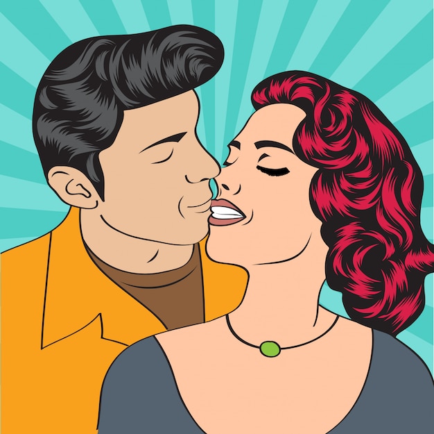 Pop Art couple kissing. Retro Valentine's day card