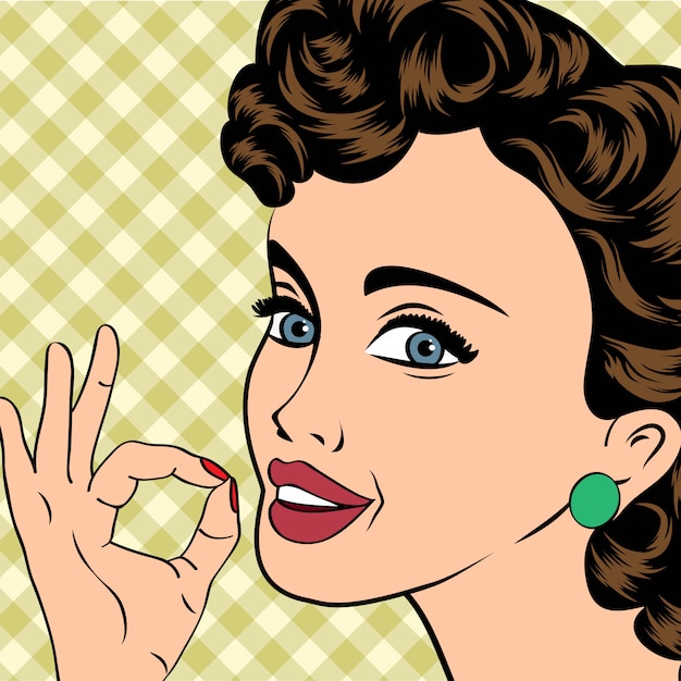 pop art cute retro woman in comics style