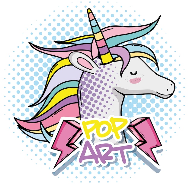 Pop art cute unicorn fantasy cartoon vector illustration graphic design