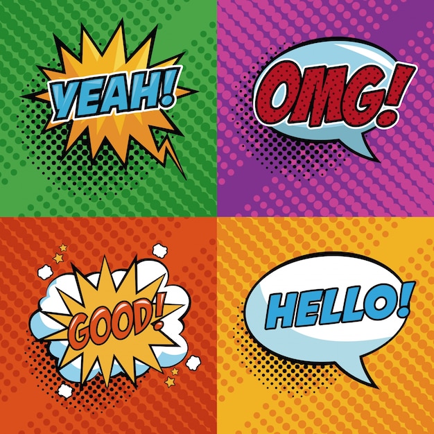 Pop art expressions colorful speech bubble