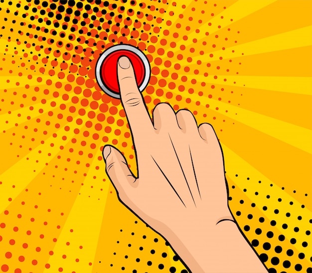 Pop Art Female Hand Pushing a Red Button