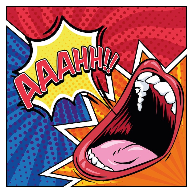 Pop art open mouth on a comic page Vector