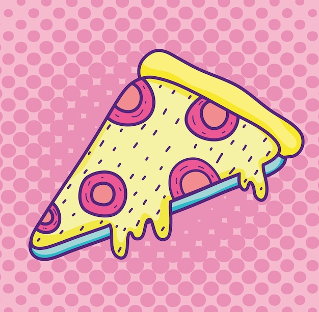 Pop art pizza cartoon on colorful colors 