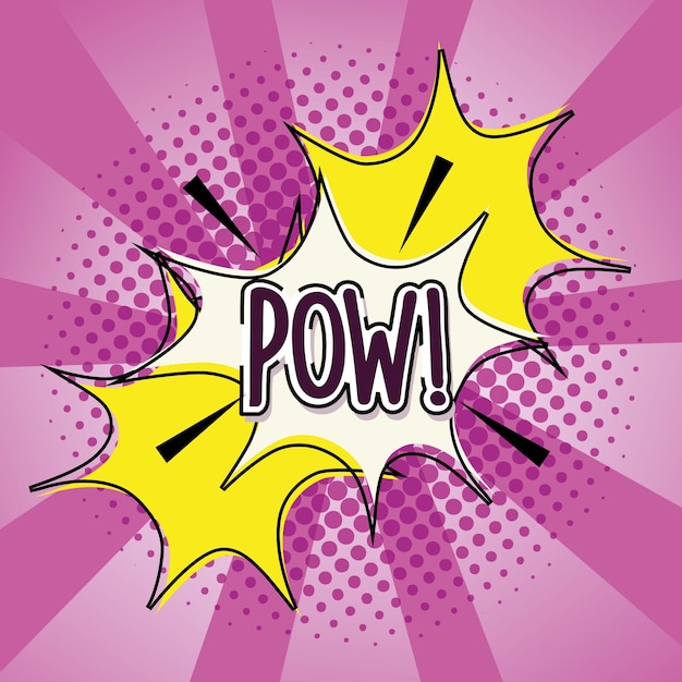 Pop art pow lettering explosion comic halftone and sunburst background  illustration