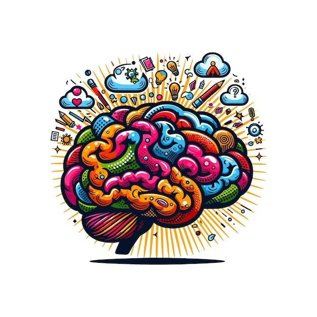 Vector pop art style brain with vibrant