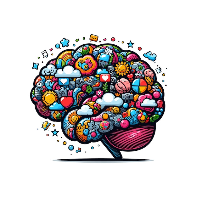 pop art style brain with vibrant