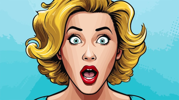 Pop Art Surprised Woman Face with Open Mouth Cartoon