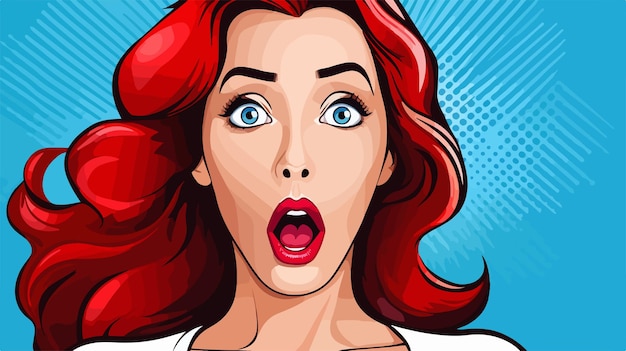 Pop Art Surprised Woman Face with Open Mouth Cartoon