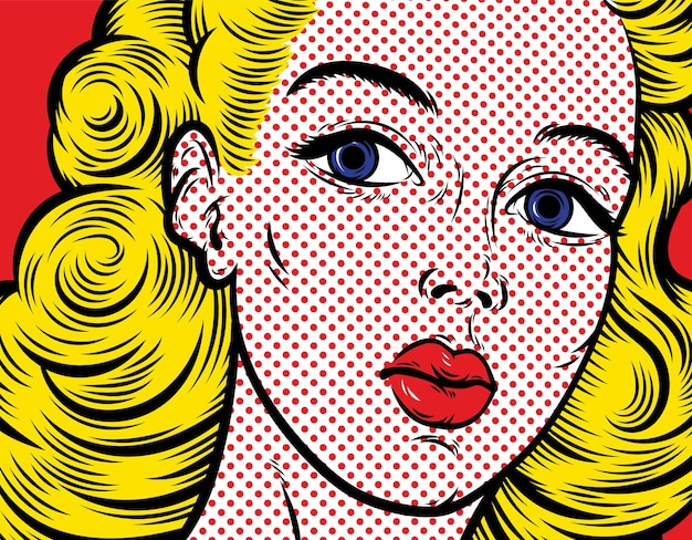 Vector pop art vector illustrations cute woman a little surprised retro comic pop art illustration