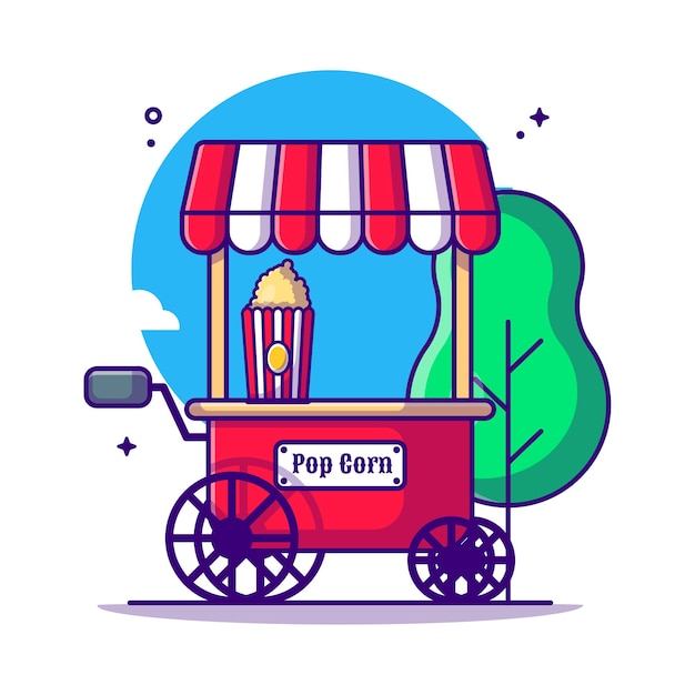 Pop Corn Stand on Circus and Festival   Cartoon Illustration. Circus and Festival Icon Concept White Isolated. Flat Cartoon Style