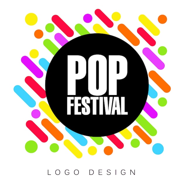 Pop festival logo template, creative banner, poster, flyer design element for musical party celebration vector Illustration, web design