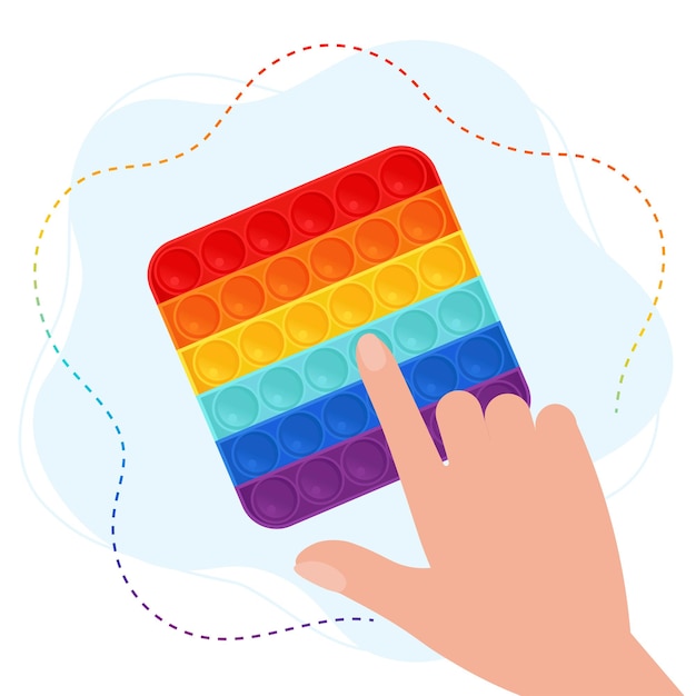 pop it fidget in Rainbow colors Hand play with Sensory fidget antistress toy Vector illustration