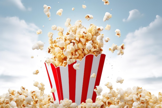 Popcorn box Red and white striped buckets of popcorn isolated on white background