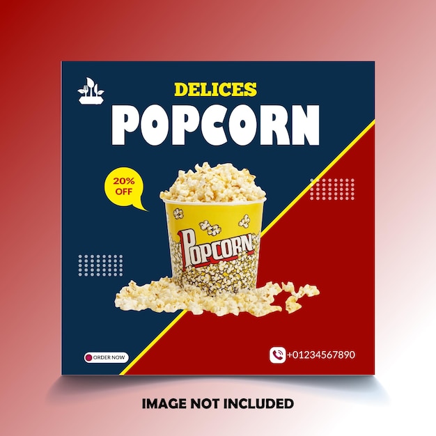 Vector popcorn in box with light effect template