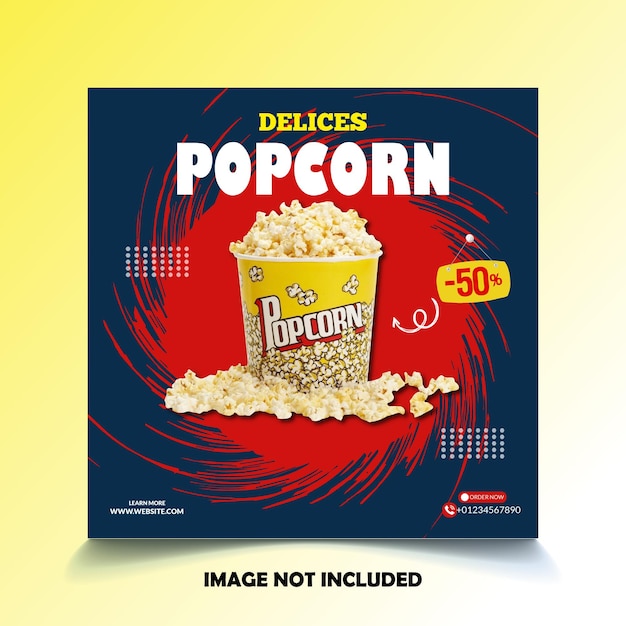 Vector popcorn in box with light effect template