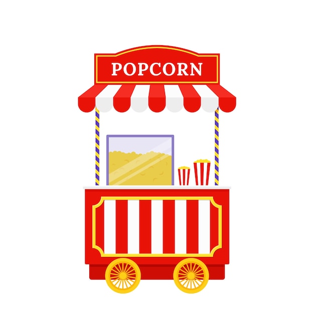 Popcorn cart Vector illustration Pop corn outdoor shop Flat design