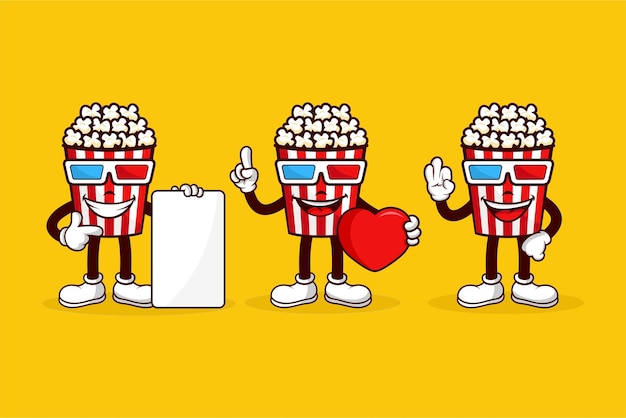 Vector popcorn cartoon character vector design collection