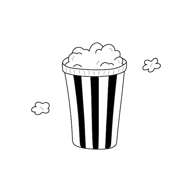 Popcorn doodle outline vector icon Cinema popcorn isolated line drawing element Vector illustration