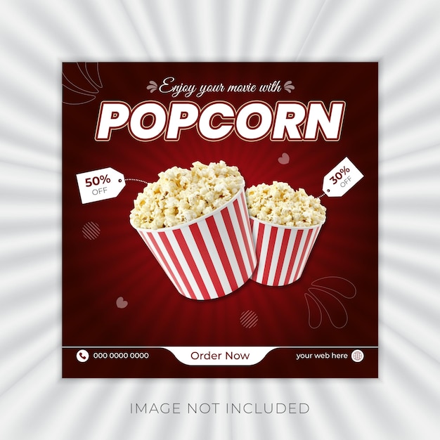 Vector popcorn food instagram banner and square social media post design templet