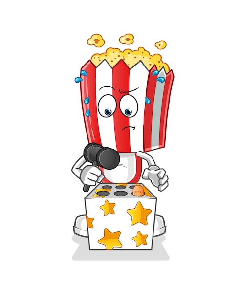 Popcorn head cartoon play whack a mole mascot cartoon vector