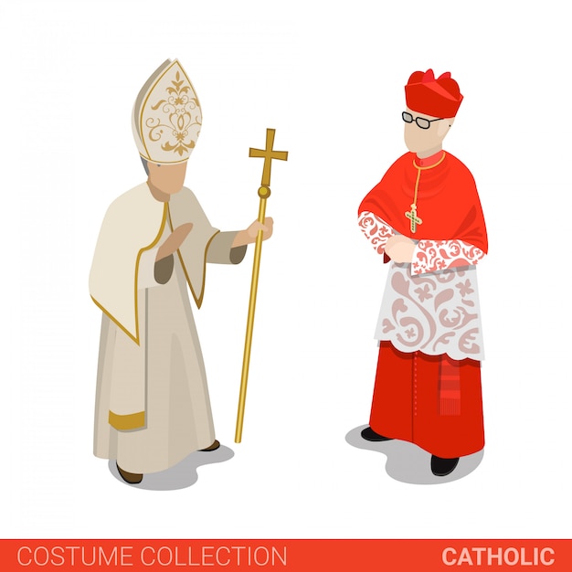 Pope and Cardinal of Catholic Church vector illustration.