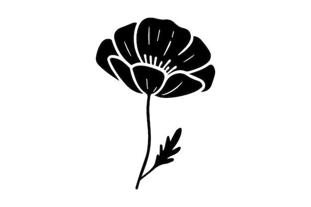 Vector poppy flower vector silhouette illustration black and white