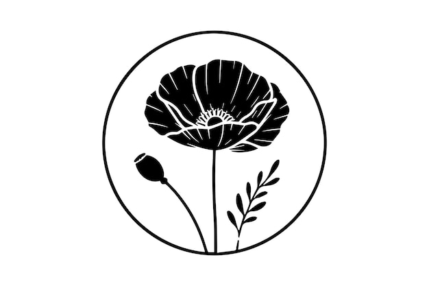 Vector poppy flower vector silhouette illustration black and white