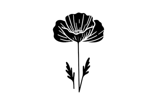 Vector poppy flower vector silhouette illustration black and white