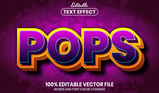 Vector pops text, font style editable text effect