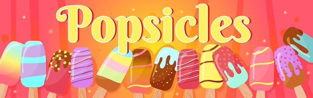 Popsicle ice cream cartoon ad banner