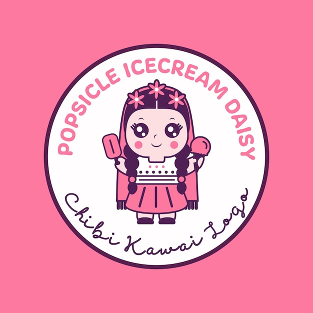 popsicle icecream daisy chibi kawaii logo girl