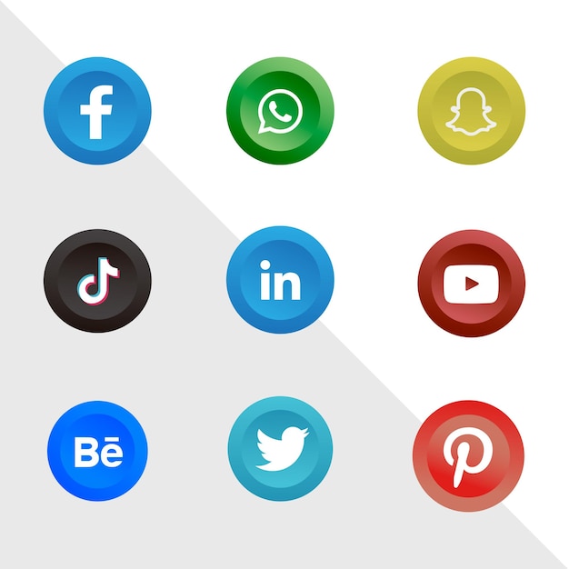 Popular glossy social media logo icon set collection Premium Vector