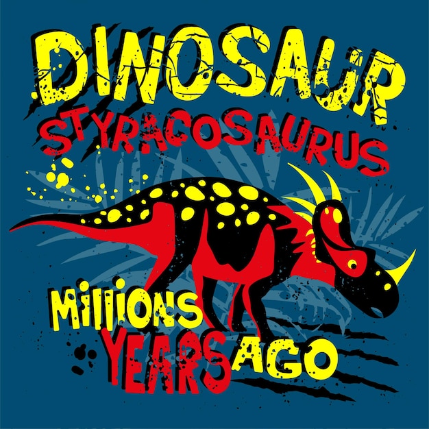 Popular modern style print with dino Styranosaurus for T-shirts, paper, textiles and fabric . Background with dinosaur for boys.