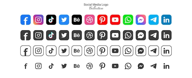 Popular social network logo icons collection in various forms vector set