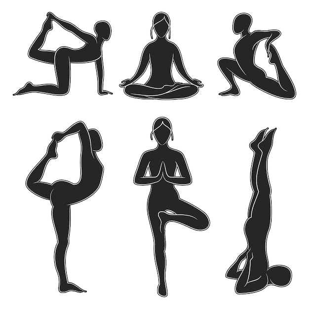 Vector popular yoga pilates silhouette set