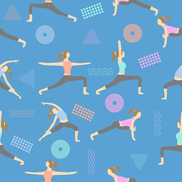 Popular yoga position poses illustration seamless pattern premium vector International Day of Yoga