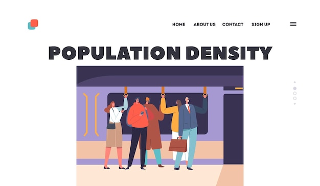 Population Density Landing Page Template Subway Train Interior with People Characters in Underground Metro