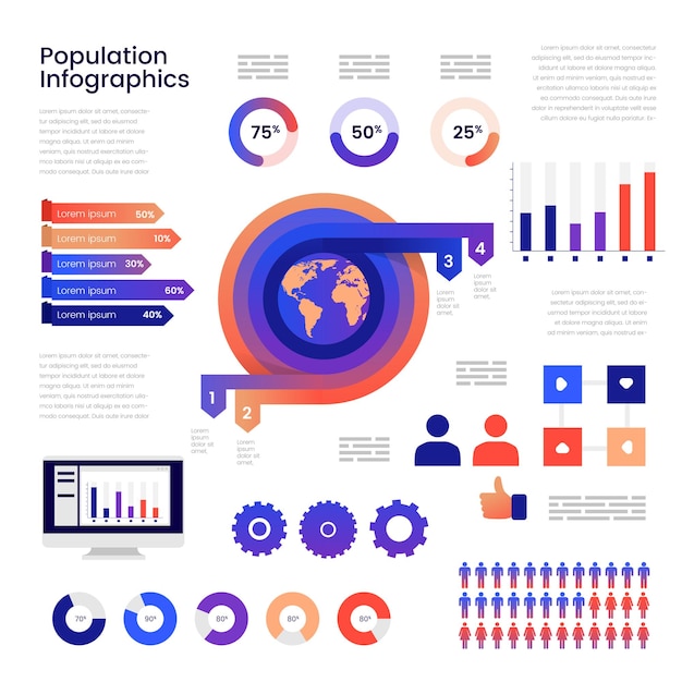 Population World Infographic Element Vector Illustration for presentation brochure poster