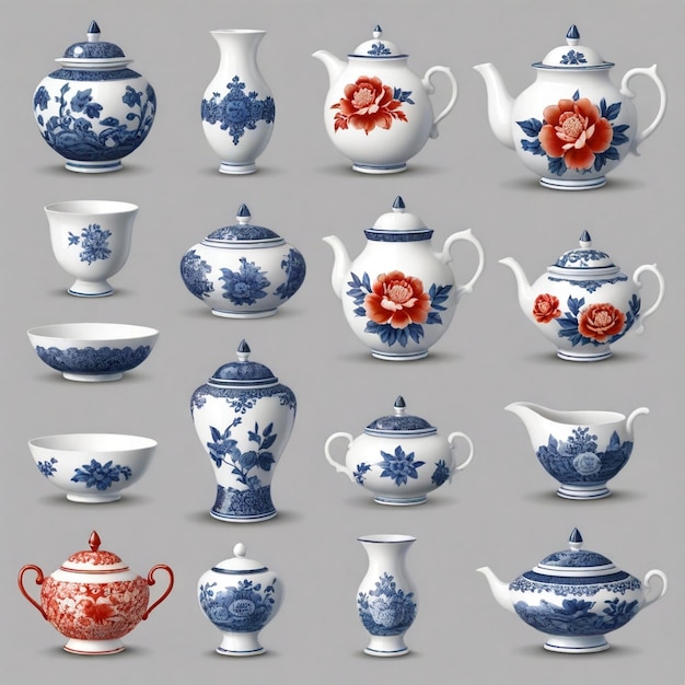 Vector porcelain vector set white background isolated a high quality