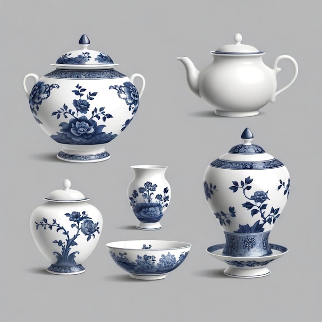 Vector porcelain vector set white background isolated a high quality