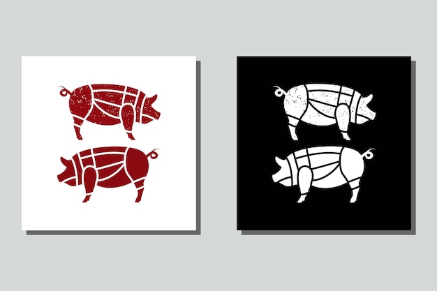 pork buthcer guide silhouette logo design