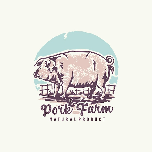 Pork farm with a natural product vintage illustration logo