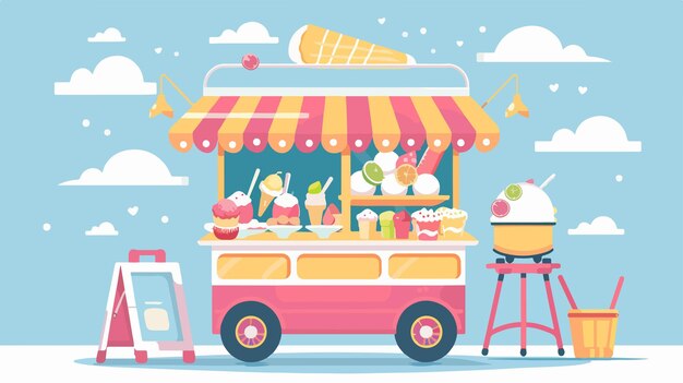 Vector portable ice cream cart shop