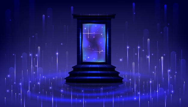 Portal to another universe with lightning Teleport podium Scifi magic gate in game fantasy Podium for showing and display