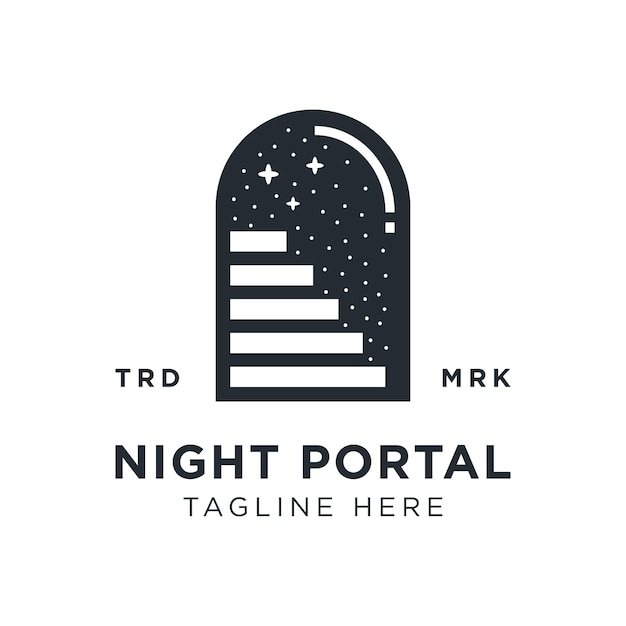 Portal door with stair and stars in the night sky logo design template vector illustration